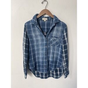 Cloth & Stone Anthropologie Shirts Top Women Size S Stripe Plaid Blouse Button